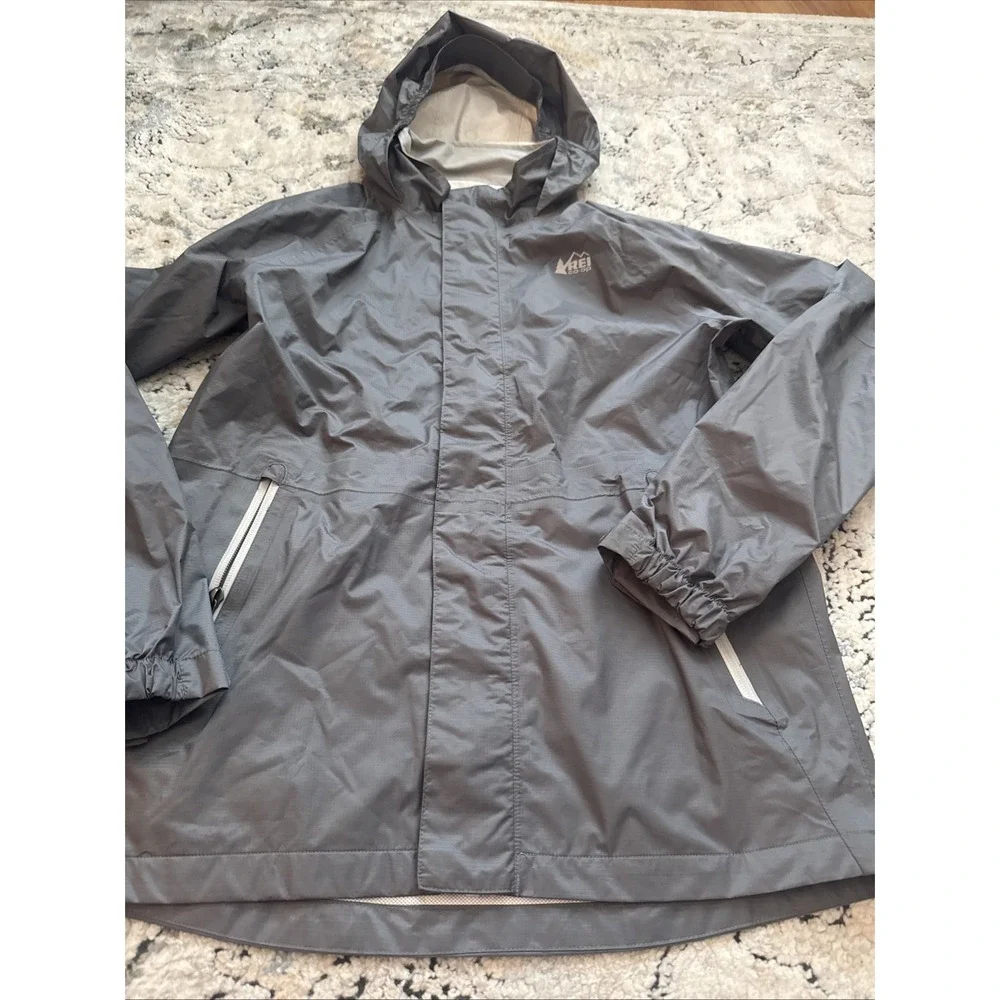REI Co-op Rain Jacket Youth XXL 18 Gray Hooded Waterproof Hiking Kids